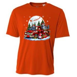 Two Santa Russian Blue Cats On Pickup Truck Gnome Christmas Cute Gift Cooling Performance Crew T-Shirt