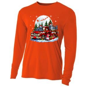 Two Santa Russian Blue Cats On Pickup Truck Gnome Christmas Cute Gift Cooling Performance Long Sleeve Crew