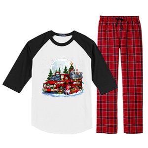 Two Santa Russian Blue Cats On Pickup Truck Gnome Christmas Cute Gift Raglan Sleeve Pajama Set