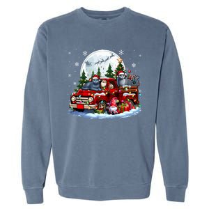 Two Santa Russian Blue Cats On Pickup Truck Gnome Christmas Cute Gift Garment-Dyed Sweatshirt