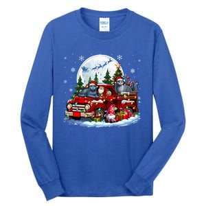 Two Santa Russian Blue Cats On Pickup Truck Gnome Christmas Cute Gift Tall Long Sleeve T-Shirt