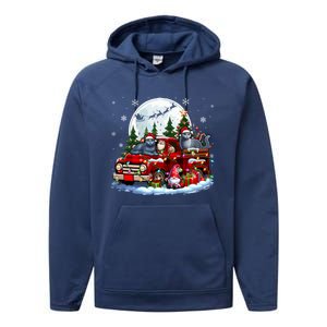 Two Santa Russian Blue Cats On Pickup Truck Gnome Christmas Cute Gift Performance Fleece Hoodie