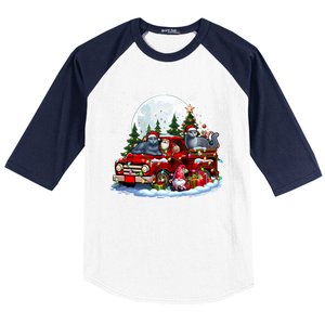 Two Santa Russian Blue Cats On Pickup Truck Gnome Christmas Cute Gift Baseball Sleeve Shirt