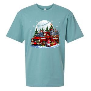 Two Santa Russian Blue Cats On Pickup Truck Gnome Christmas Cute Gift Sueded Cloud Jersey T-Shirt