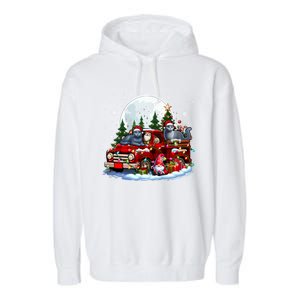 Two Santa Russian Blue Cats On Pickup Truck Gnome Christmas Cute Gift Garment-Dyed Fleece Hoodie