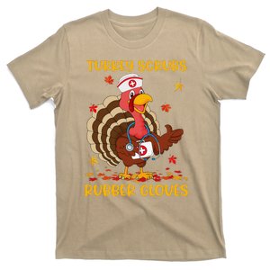 Turkey Scrubs Rubber Gloves Funny Turkey Nurse Thanksgiving T-Shirt