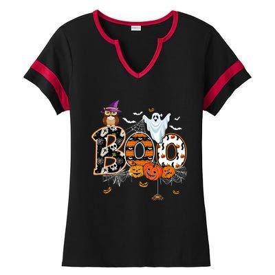 Teacher Squad Retro Halloween Boo 2 Funny Gift Ladies Halftime Notch Neck Tee