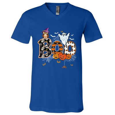 Teacher Squad Retro Halloween Boo 2 Funny Gift V-Neck T-Shirt