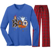 Teacher Squad Retro Halloween Boo 2 Funny Gift Women's Long Sleeve Flannel Pajama Set 