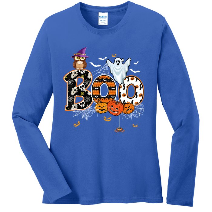 Teacher Squad Retro Halloween Boo 2 Funny Gift Ladies Long Sleeve Shirt