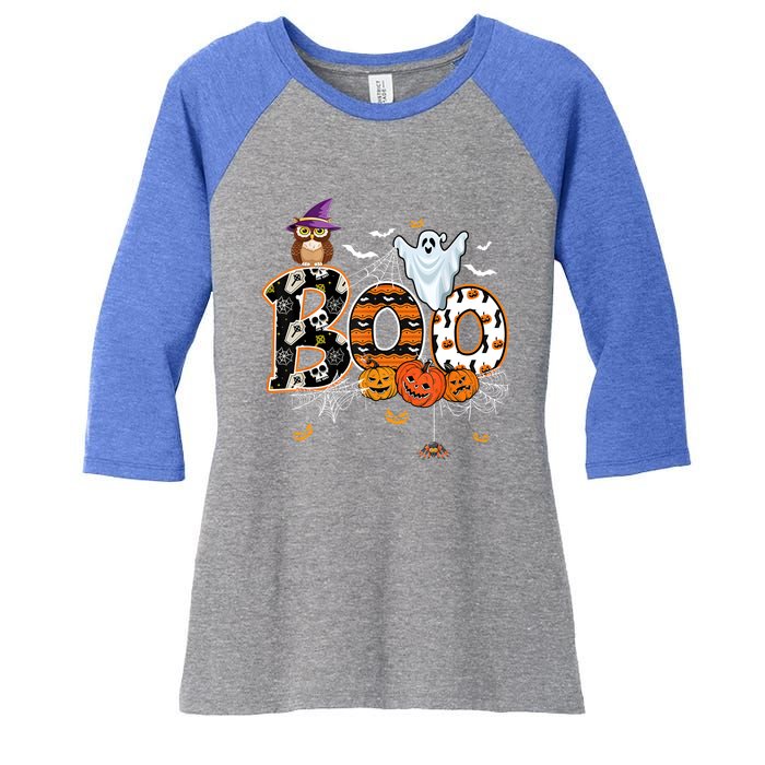 Teacher Squad Retro Halloween Boo 2 Funny Gift Women's Tri-Blend 3/4-Sleeve Raglan Shirt