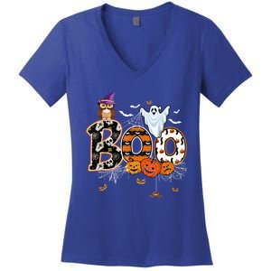 Teacher Squad Retro Halloween Boo 2 Funny Gift Women's V-Neck T-Shirt