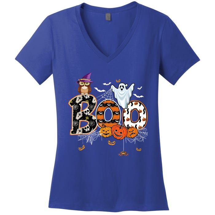 Teacher Squad Retro Halloween Boo 2 Funny Gift Women's V-Neck T-Shirt