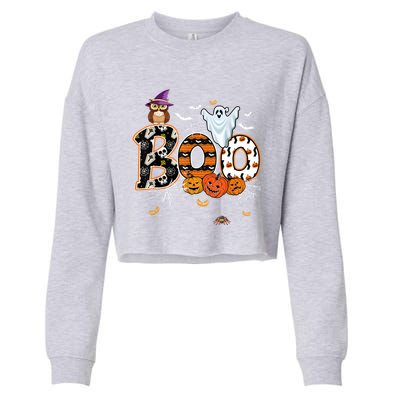 Teacher Squad Retro Halloween Boo 2 Funny Gift Cropped Pullover Crew