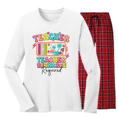 Teacher Summer Recharge Required Funny Teacher Women's Long Sleeve Flannel Pajama Set 