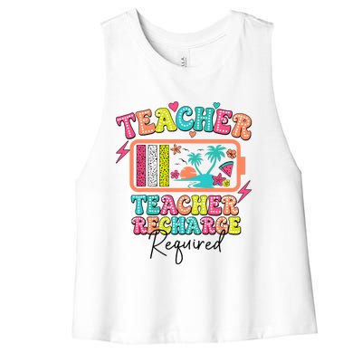 Teacher Summer Recharge Required Funny Teacher Women's Racerback Cropped Tank