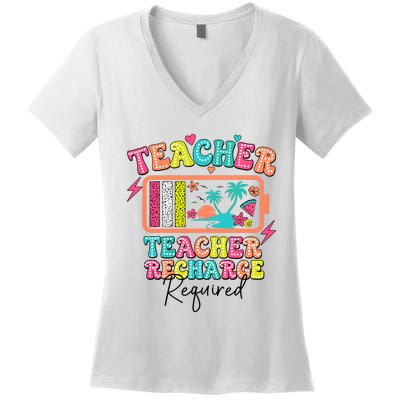 Teacher Summer Recharge Required Funny Teacher Women's V-Neck T-Shirt