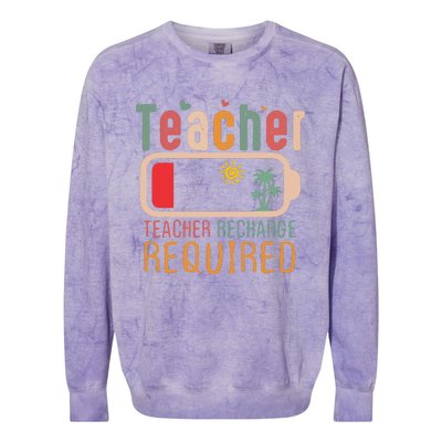 Teacher Summer Recharge Required Colorblast Crewneck Sweatshirt