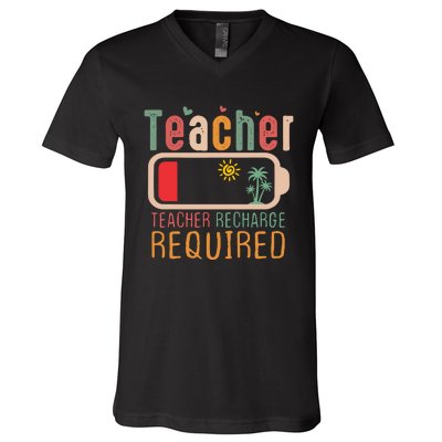 Teacher Summer Recharge Required V-Neck T-Shirt