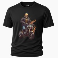 Trendy Skeleton Riding A Motorbike Cooling Performance Crew T-Shirt