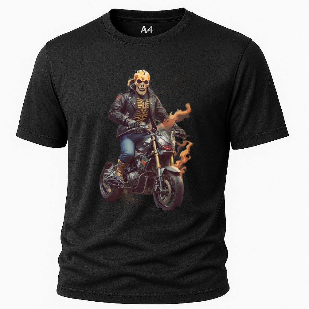Trendy Skeleton Riding A Motorbike Cooling Performance Crew T-Shirt