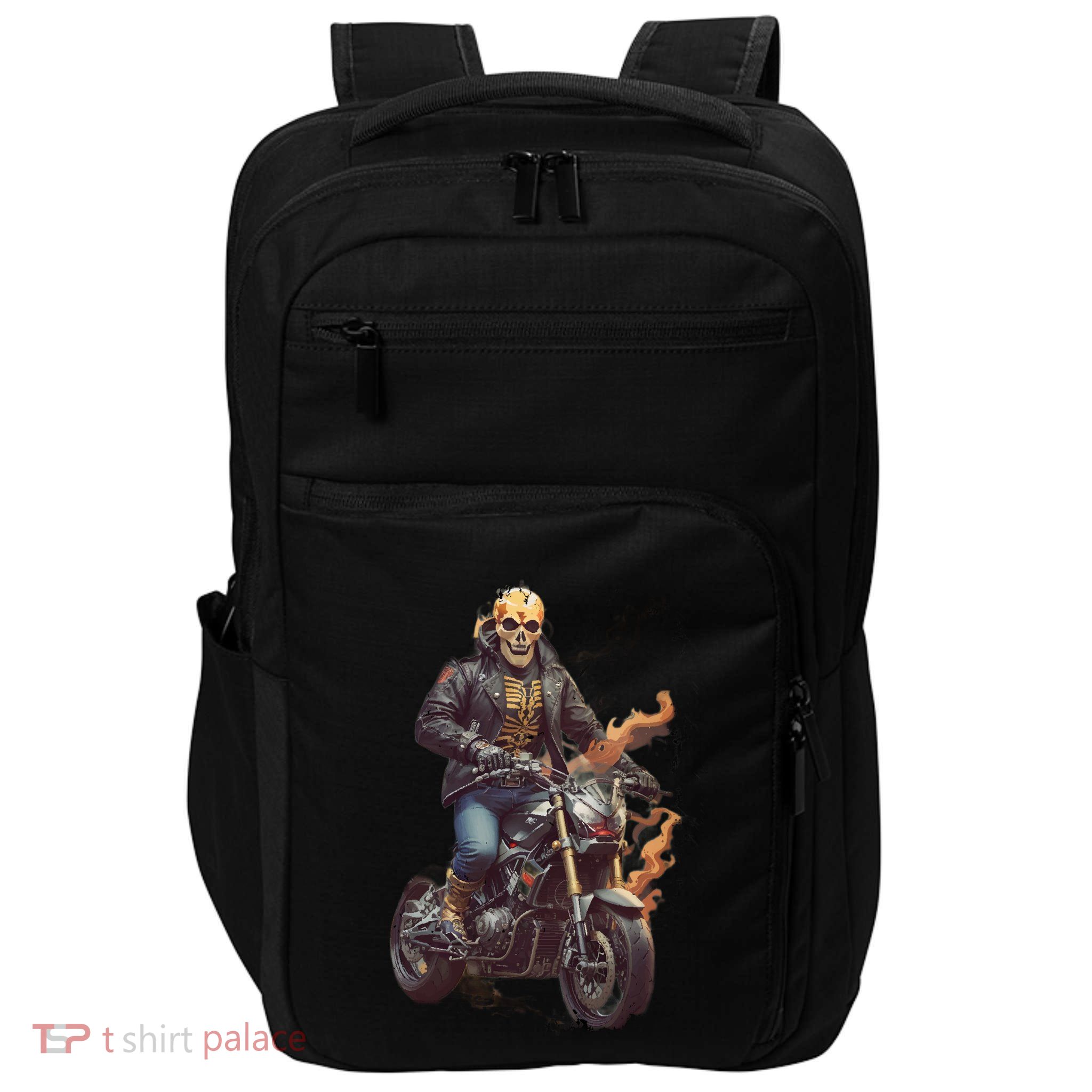 Trendy Skeleton Riding A Motorbike Impact Tech Backpack