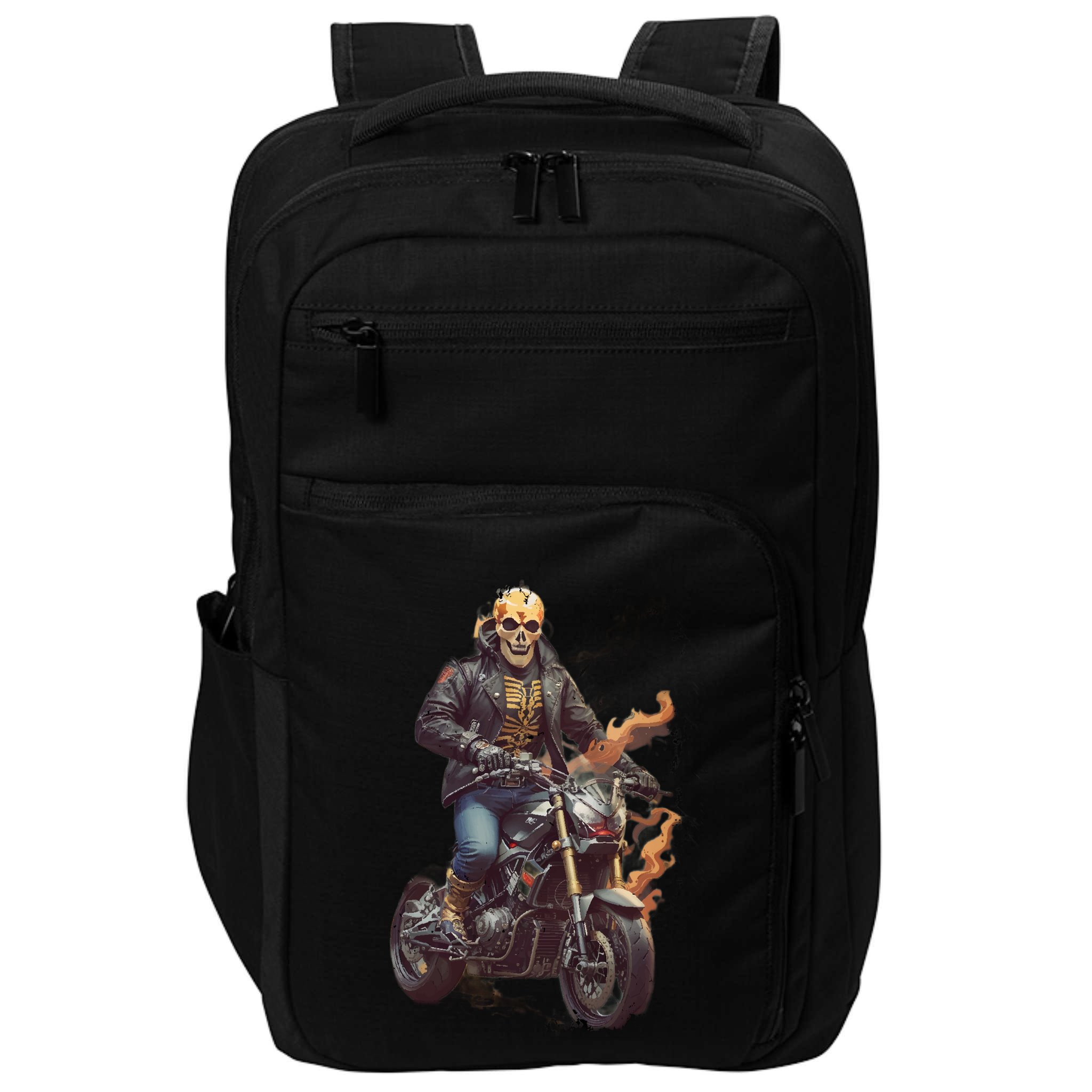 Trendy Skeleton Riding A Motorbike Impact Tech Backpack