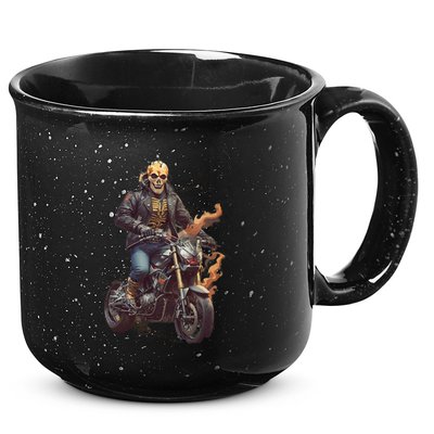 Trendy Skeleton Riding A Motorbike 15oz Campfire Ceramic Mug