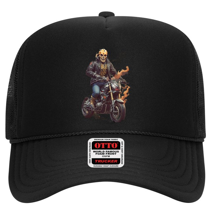 Trendy Skeleton Riding A Motorbike Trucker Hat
