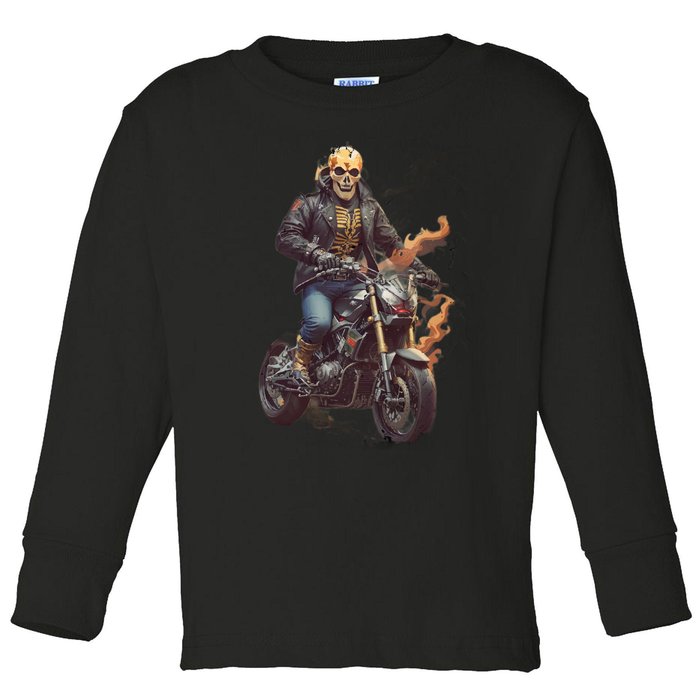 Trendy Skeleton Riding A Motorbike Toddler Long Sleeve Shirt