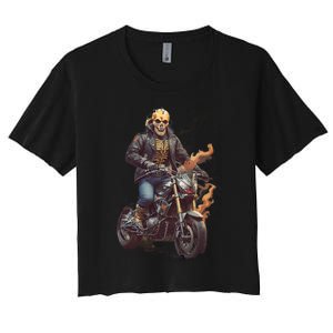 Trendy Skeleton Riding A Motorbike Women's Crop Top Tee