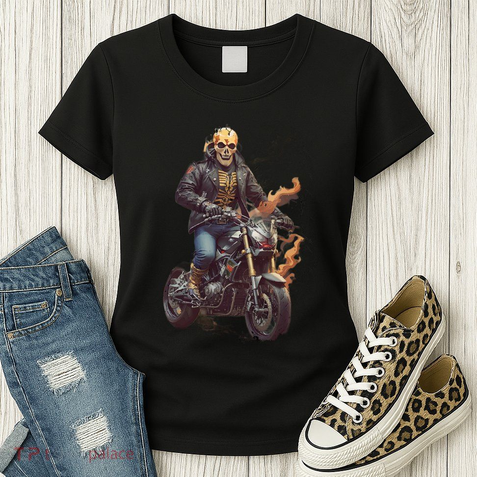 Trendy Skeleton Riding A Motorbike Womens T-Shirt