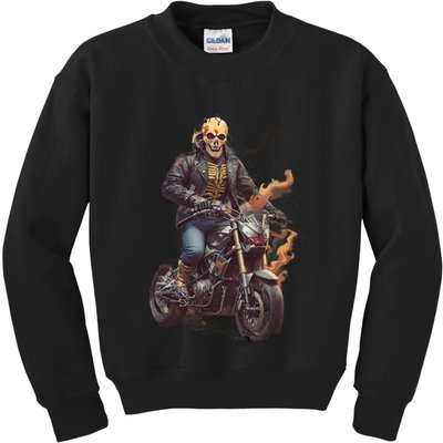 Trendy Skeleton Riding A Motorbike Kids Sweatshirt