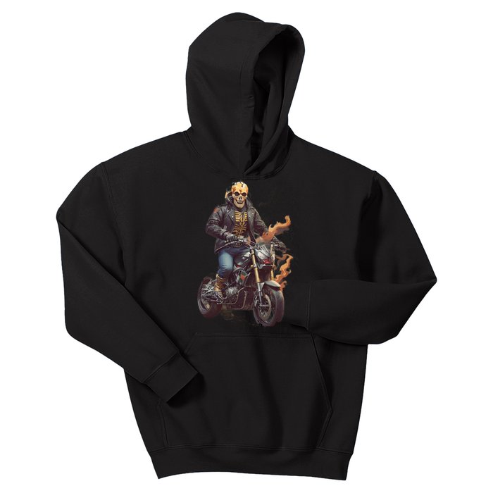 Trendy Skeleton Riding A Motorbike Kids Hoodie