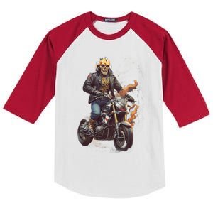 Trendy Skeleton Riding A Motorbike Kids Colorblock Raglan Jersey