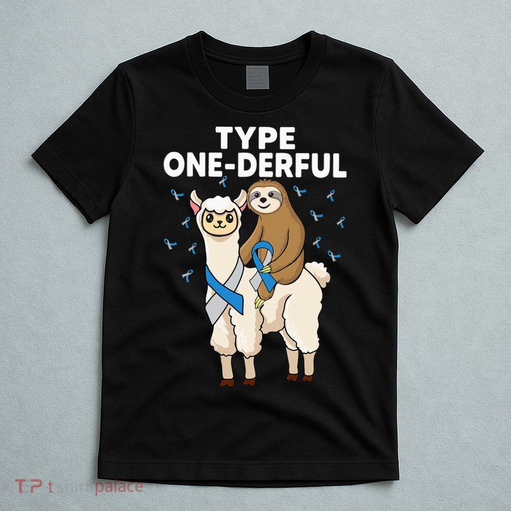 T1D sloth riding llama Type one derful Diabetes Awareness T-Shirt