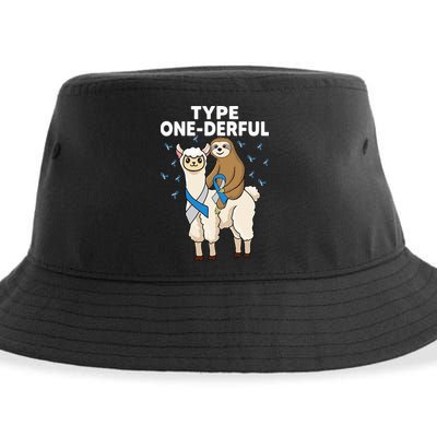 T1D sloth riding llama Type one derful Diabetes Awareness Sustainable Bucket Hat