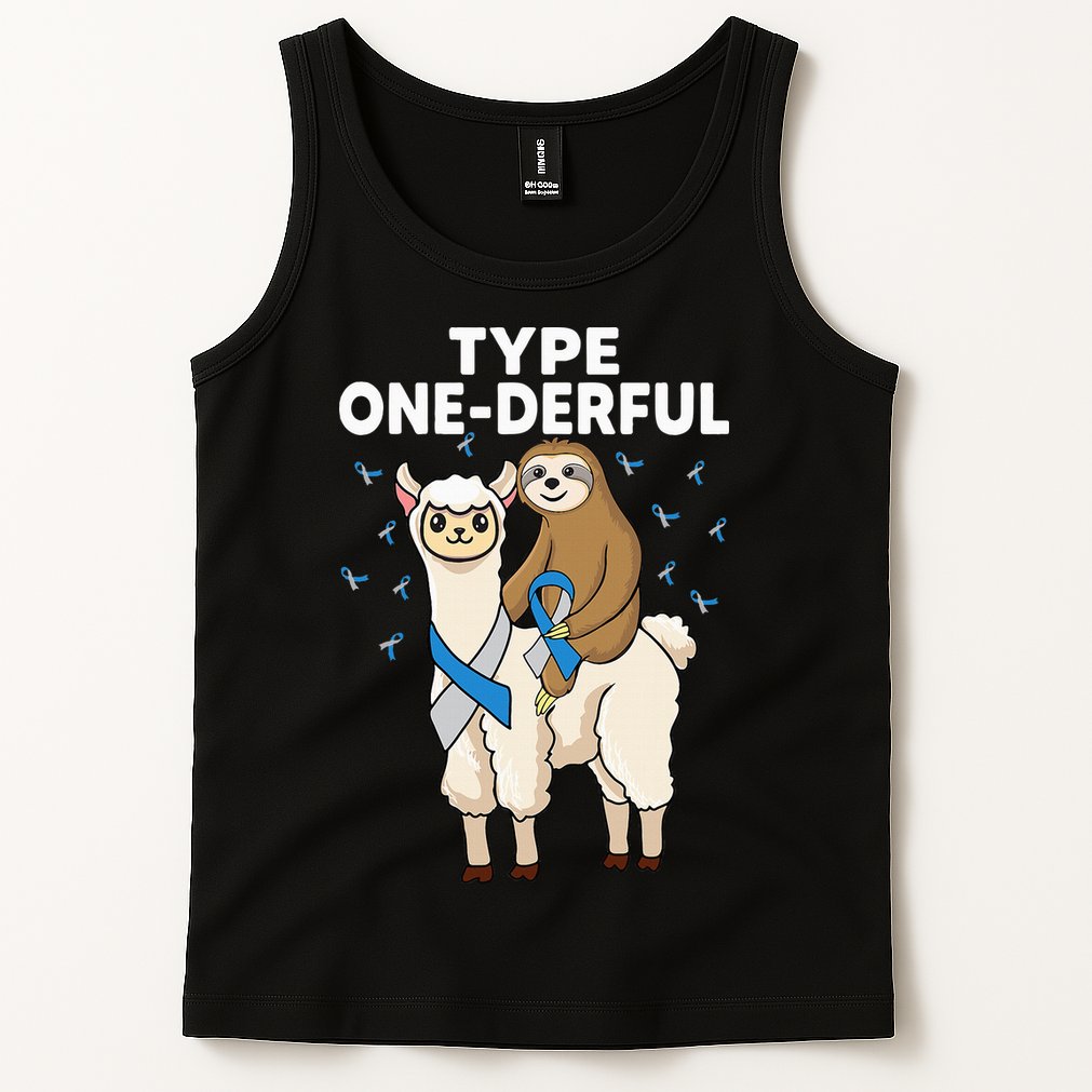 T1D sloth riding llama Type one derful Diabetes Awareness Tank Top