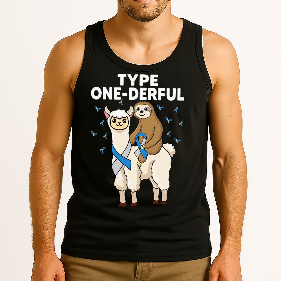 T1D sloth riding llama Type one derful Diabetes Awareness Tank Top