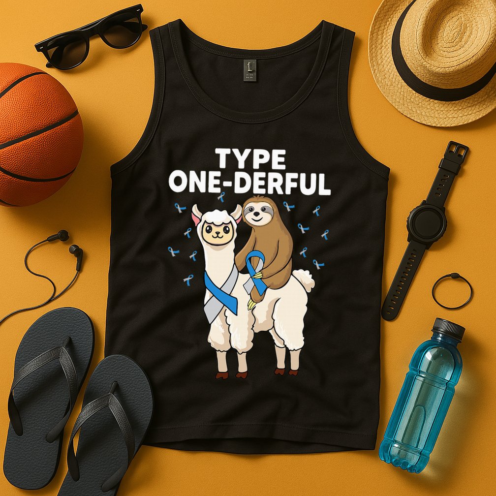 T1D sloth riding llama Type one derful Diabetes Awareness Tank Top