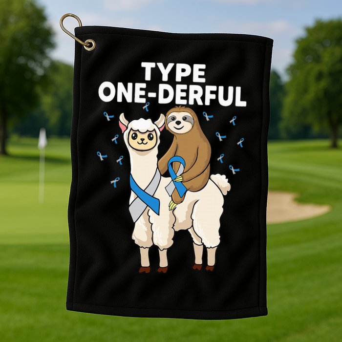 T1D sloth riding llama Type one derful Diabetes Awareness Golf Towel