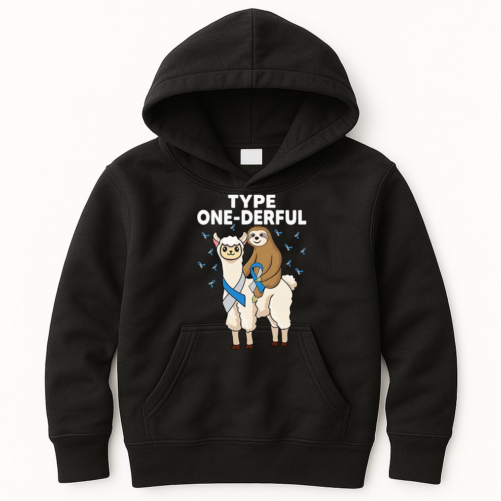 T1D sloth riding llama Type one derful Diabetes Awareness Kids Hoodie