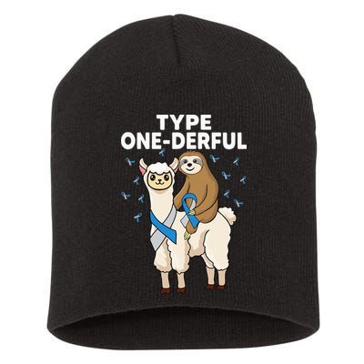 T1D sloth riding llama Type one derful Diabetes Awareness Short Acrylic Beanie