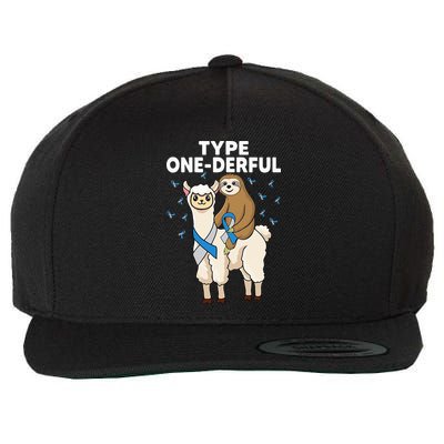T1D sloth riding llama Type one derful Diabetes Awareness Wool Snapback Cap