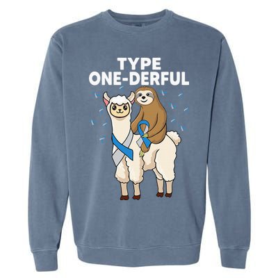 T1D sloth riding llama Type one derful Diabetes Awareness Garment-Dyed Sweatshirt