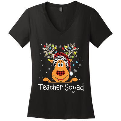 Teacher Squad Reindeer Funny Teacher Christmas Xmas Women's V-Neck T-Shirt