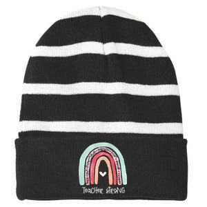 Teacher Strong Rainbow Teacher Life Striped Beanie with Solid Band