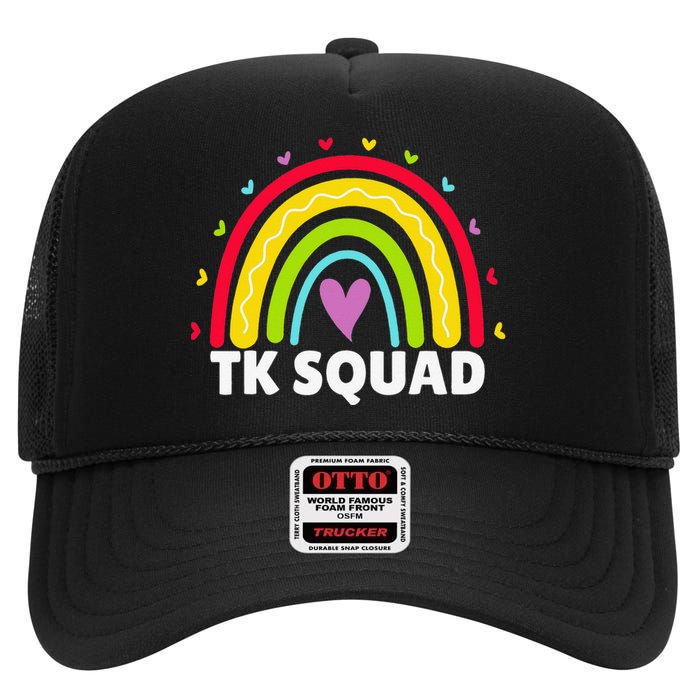 TK Squad Rainbow Transitional Kindergarten Teacher High Crown Mesh Back Trucker Hat