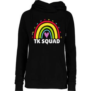 TK Squad Rainbow Transitional Kindergarten Teacher Womens Funnel Neck Pullover Hood