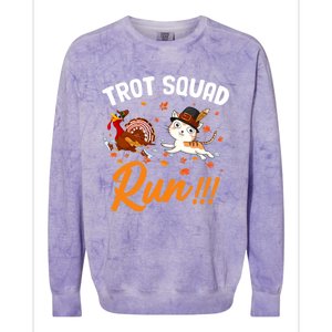 Trot Squad Run Thanksgiving Cat Turkey Running Runner Cute Gift Colorblast Crewneck Sweatshirt